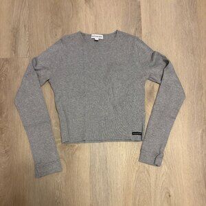 Calvin Klein Womens Sweater Cropped Ribbed Long Sleeve Top XS Y2K Gray